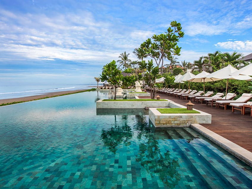 The Seminyak Beach Resort & Spa Accommodation, infinity pool sunset HD wallpaper