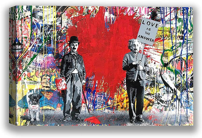 Camisola feia e engraçada de Natal Mr Brainwash Canvas Art Love is The Answer Ilustração de Charlie Chaplin Thierry Guetta Pop Art MBW Street Art Colorful Expressive Decor 32 papel de parede HD