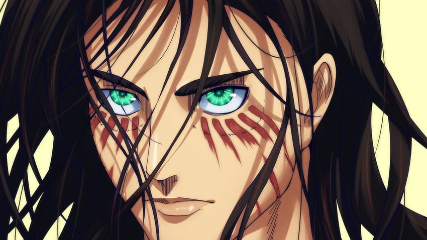 Attack Of Titan Eren Yeager With Green Eyes And Black Hair With Yellow Backgrounds Anime, eren long hair HD wallpaper