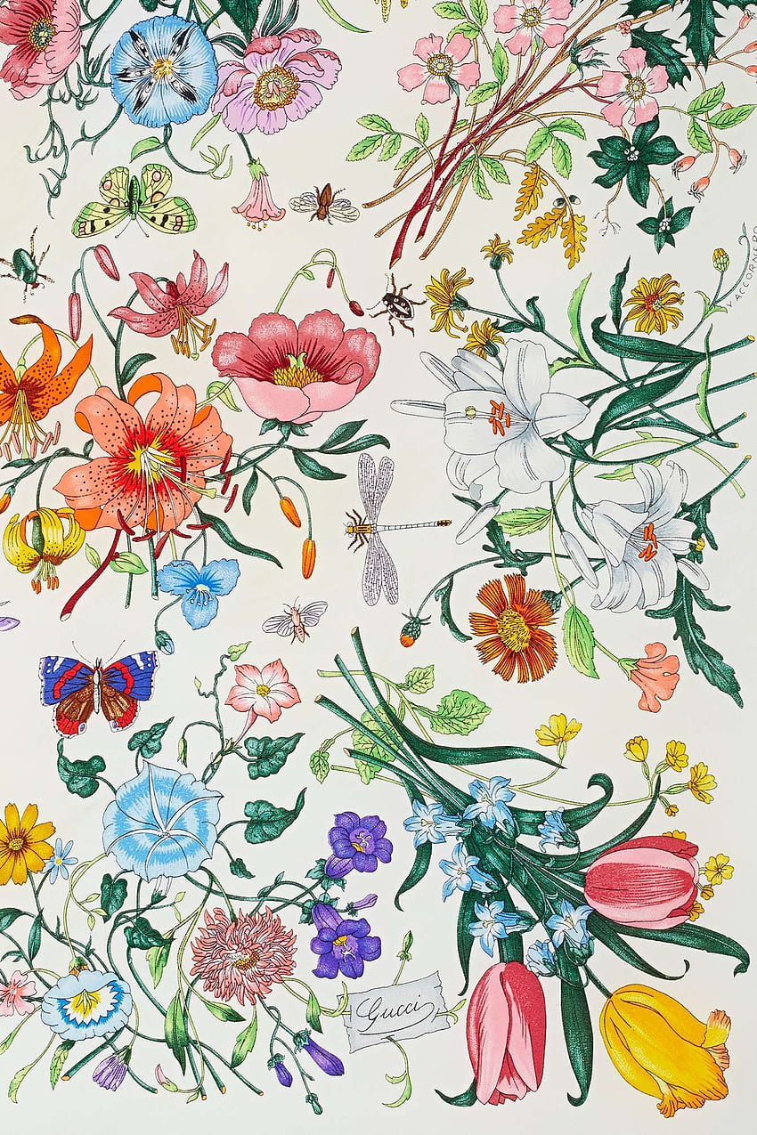 Gucci Butterfly Silk Scarf, gucci flower HD phone wallpaper