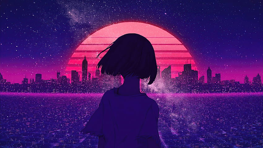 1920x1080 Synthwave Night Sunset Anime Girl Laptop Full , Backgrounds, and, 1920x1080 aesthetic girl HD wallpaper