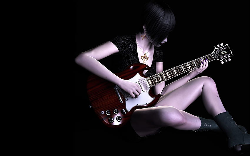 Playing, fantasy, guitar, girl, music, gorgeous, girls, women playing guitar HD wallpaper