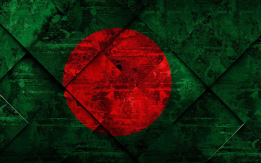 Bandeira de Bangladesh, arte grunge, losango grunge textura, Bandeira de Bangladesh, Ásia, símbolos nacionais, Bangladesh, arte criativa com resolução 3840x2400. Alta qualidade, bandeira de papel de parede HD