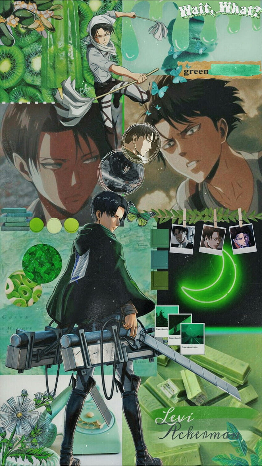 Levi Ackerman pada tahun 2020, kolase hijau anime estetika wallpaper ponsel HD