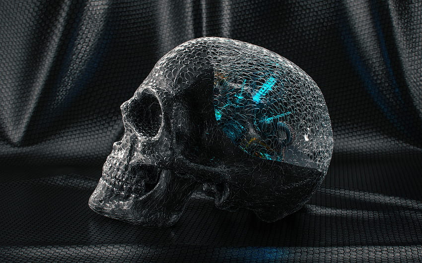 Cranio 3d, modello in carbonio del cranio, concetti di intelligenza artificiale, cranio, arte creativa con risoluzione 1920x1200. Alta qualità, alta intelligenza Sfondo HD