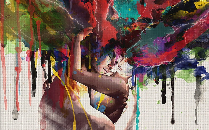 Lukisan abstrak wanita karya seni pria multiwarna, pria dan wanita abstrak Wallpaper HD
