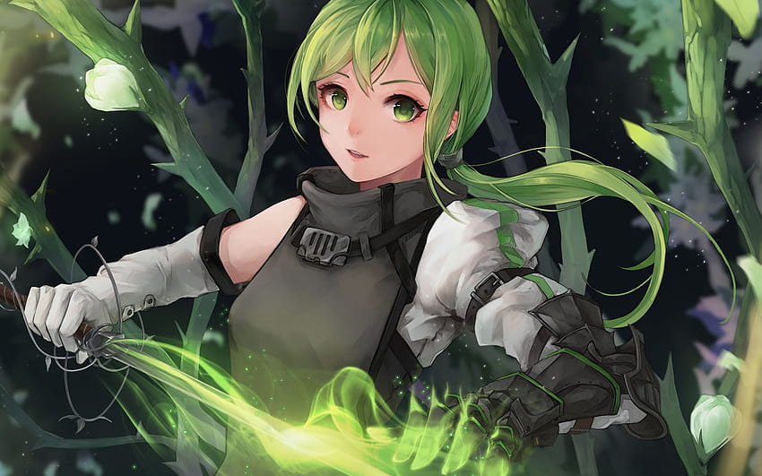 2560x1600 green eyes, anime girl, warrior, dual, anime green girl HD ...