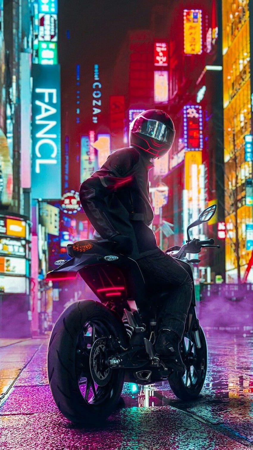 Fondo de pantalla, neon biker HD phone wallpaper