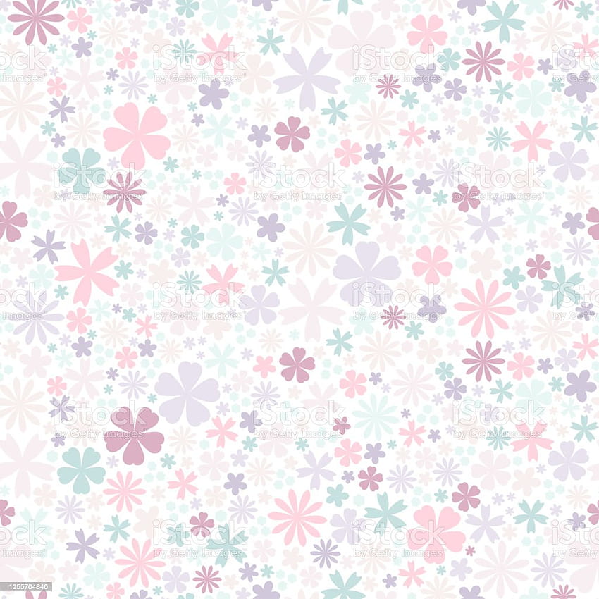 Modello di fiore senza soluzione di continuità Fiori piatti di colori pastello su sfondi bianchi Stock illustrazione, fiore pastello primaverile Sfondo del telefono HD
