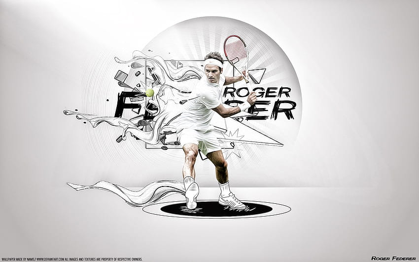 Roger Federer i tła, logo Rogera Federera Tapeta HD
