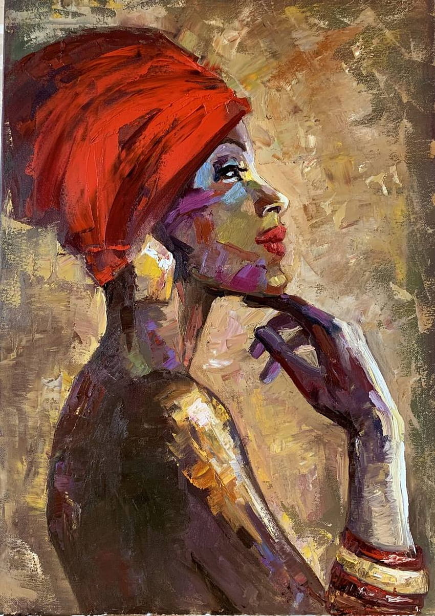Donna con orgoglio Dipinto di Natalia Akhmatova, donne africane che ansimano a olio Sfondo del telefono HD