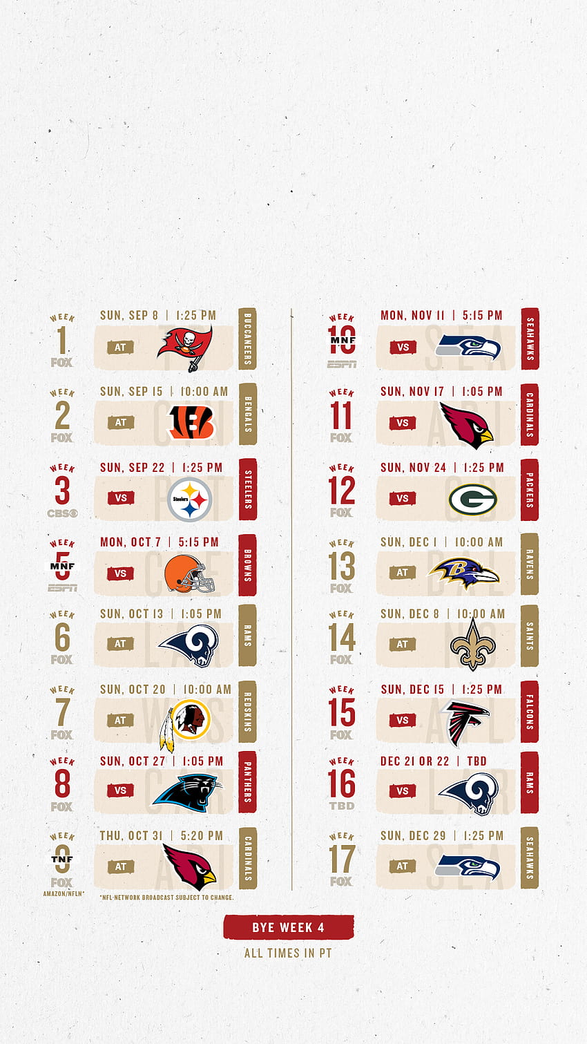 San Francisco 49ers Schedule 2022 