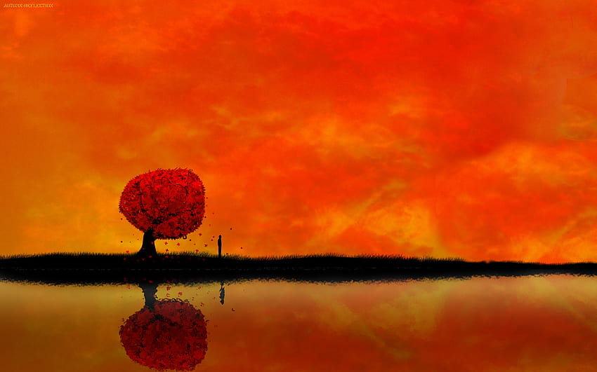 2 d デジタル アート オレンジ風景、2 d 風景 高画質の壁紙