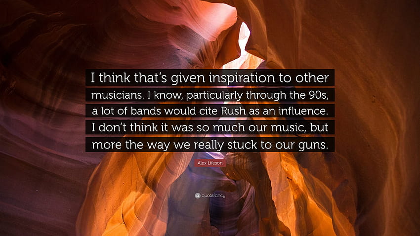 Alex Lifeson Cytaty: „Myślę, że jest to inspiracja dla innych muzyków. Wiem, szczególnie w latach 90., wiele zespołów cytowało Rus...”, alex i rus Tapeta HD