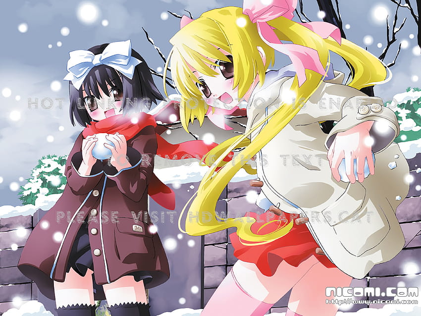 let's have snowball fight! anime girls cute HD wallpaper