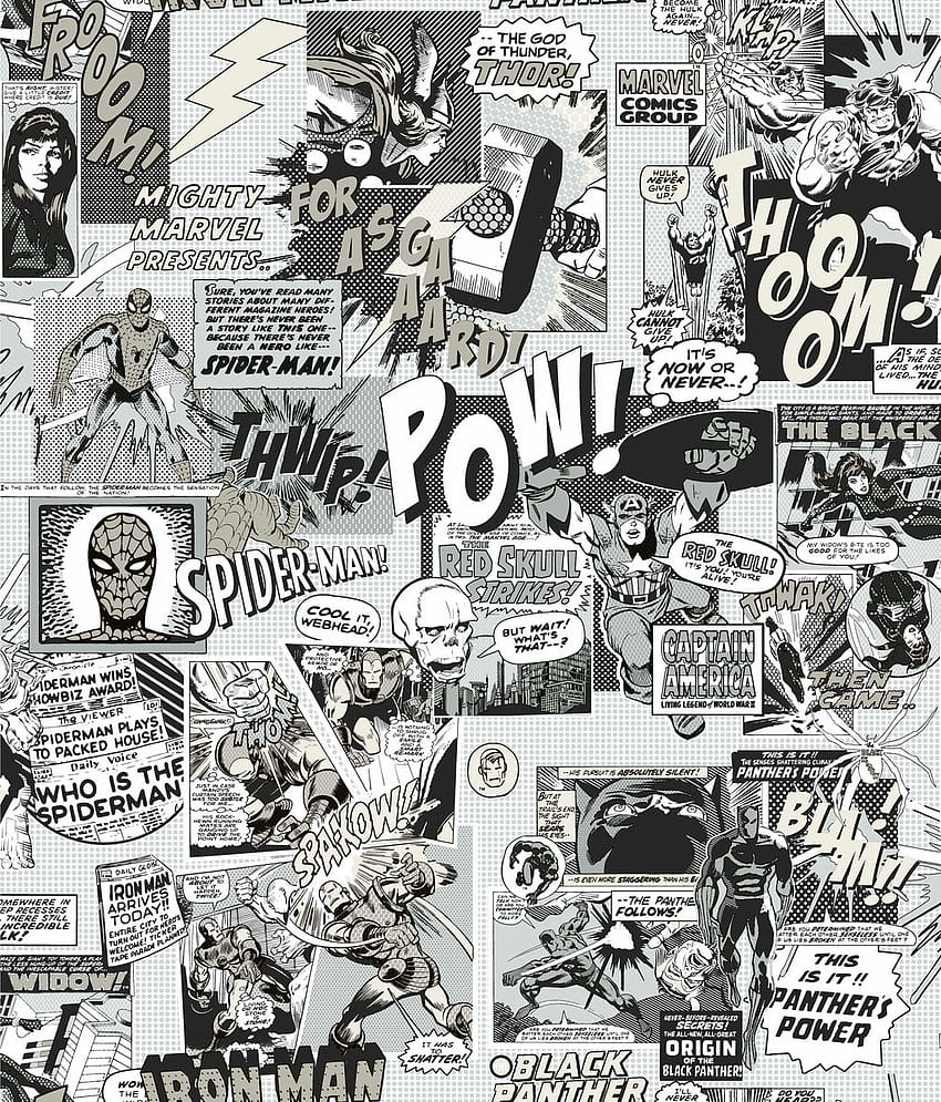 Marvel Comics Pow !, merveille en noir et blanc Fond d'écran de téléphone HD