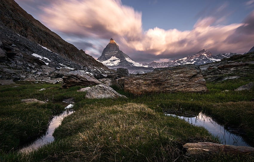 Berge, Schweiz, Matterhorn, Walliser Alpen, Berg Matterhorn Alpen HD-Hintergrundbild