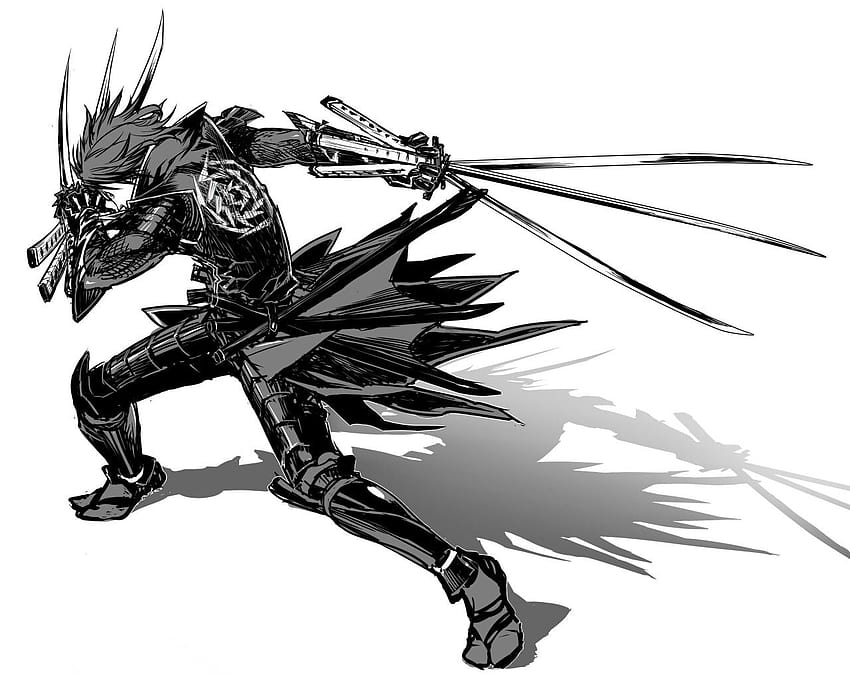 hitam putih, ninja, katana, samurai, senjata, armor, chrome, ninja anime shadow cool Wallpaper HD