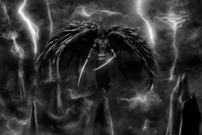 Anjo negro, desenho, anjo, anime, alado, espada, HD wallpaper