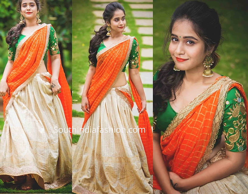 Deepthi Sunaina in a half saree – South India Fashion HD wallpaper
