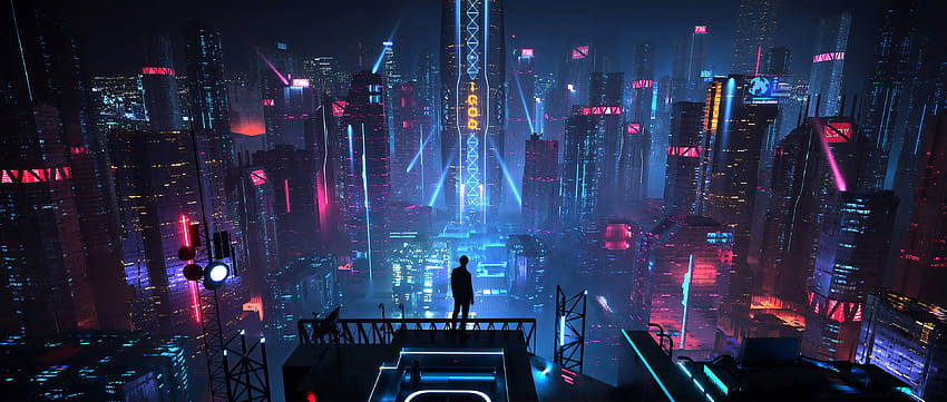arte digital ciencia ficción, estética cyberpunk fondo de pantalla