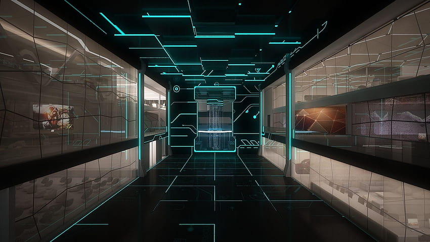 Los monitores espaciales se alinean con la tecnología de la sala Staley, la ciencia ficción, la computadora, el espacial futurista fondo de pantalla