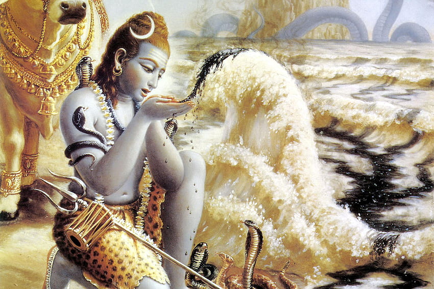 snakes poison hinduism shiva mythology trident nandi bull, shiva art HD wallpaper