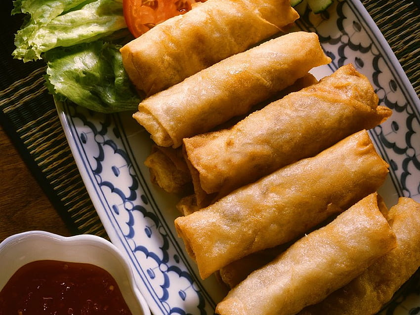 Spring Rolls with Spicy, Sweet and Sour Sauce recipe, veg roll HD ...