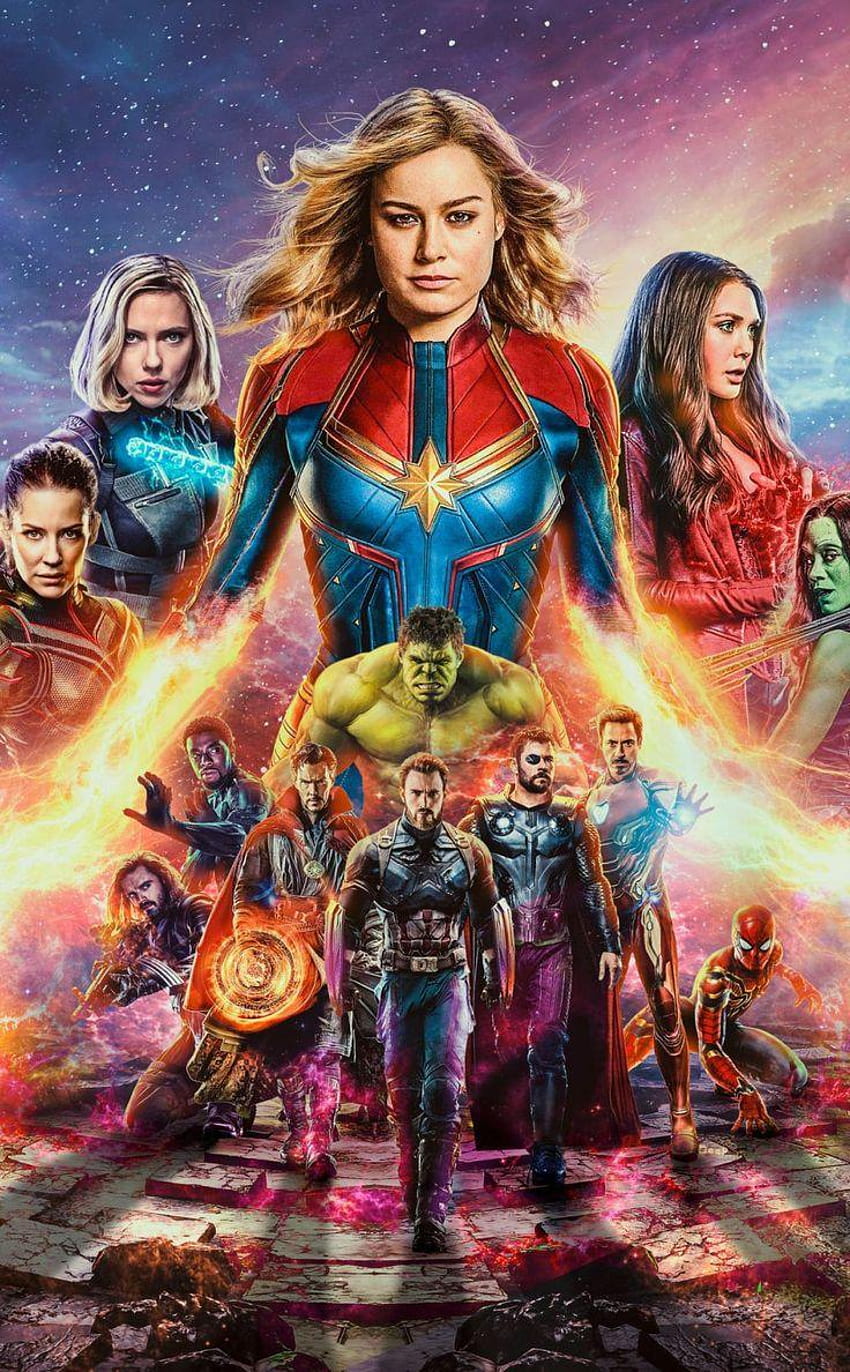 Avengers End Game team with captain marvel thor thanos, avengers endgame thor mobile HD phone wallpaper