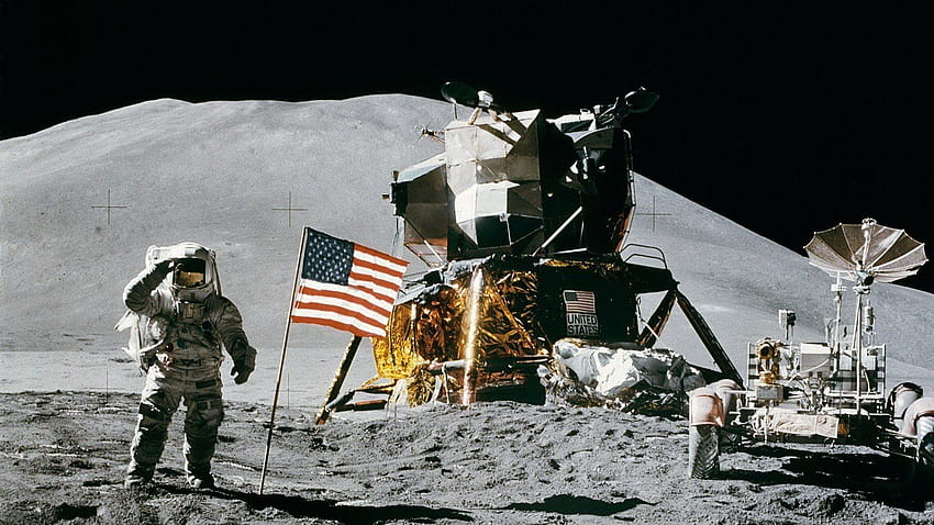 2983345 1920x1080 луна астронавт НАСА американско знаме и американски астронавти HD тапет