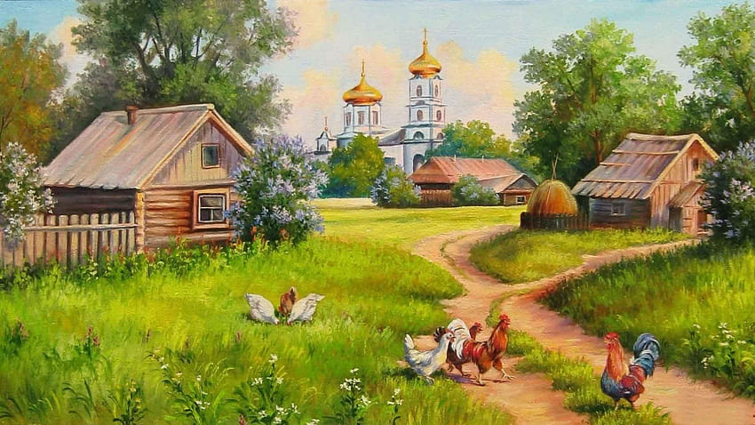 Beautiful Village Paintings, villages HD wallpaper