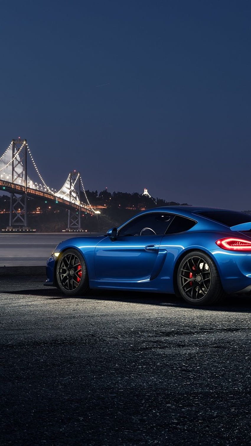 밤에 Porsche Cayman GT4 파란 차 750x1334 iPhone 8/7/6/6S, Porsche 파란 iphone HD 전화 배경 화면