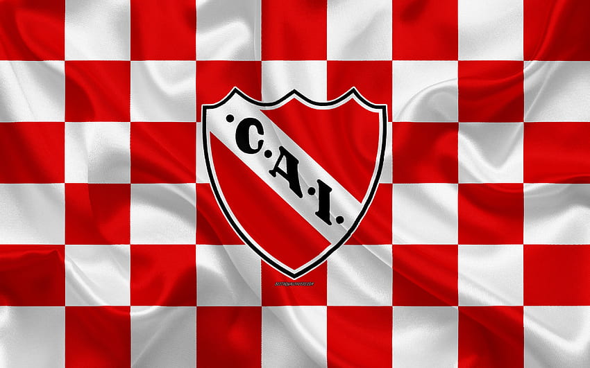 CA Independiente, logo, yaratıcı sanat, kırmızı beyaz damalı bayrak, Arjantin Futbol Kulübü, Arjantin Süper Ligi, Birinci Lig, amblem, ipek doku, Avellaneda, Arjantin, futbol, ​​Club Atletico Independiente, independiente de avellaneda HD duvar kağıdı