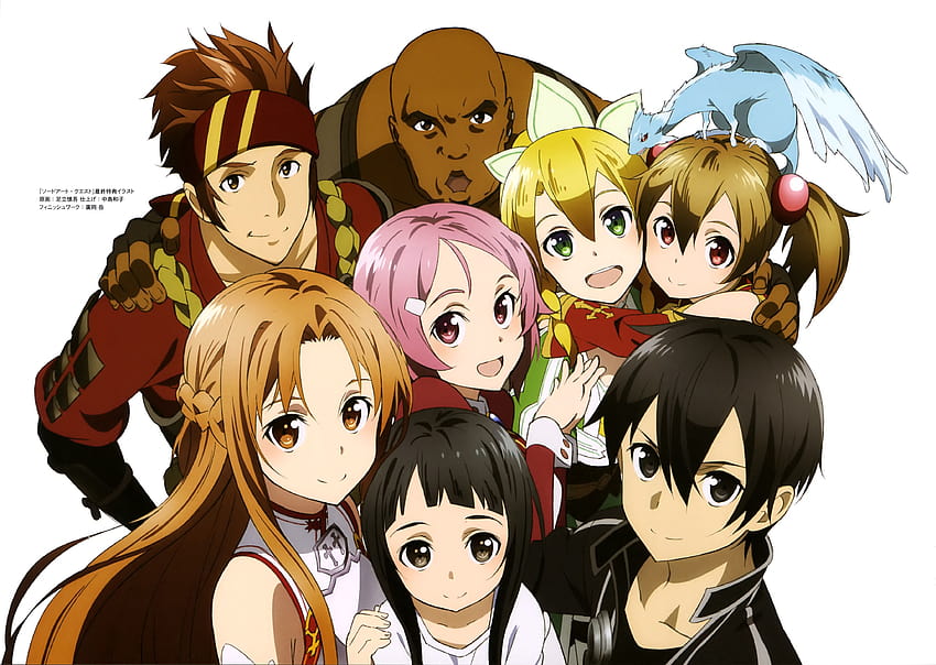 Asuna, Kirito, Yui, Silica with Pina, Lisbeth, Klein, Argil, klein sao HD wallpaper