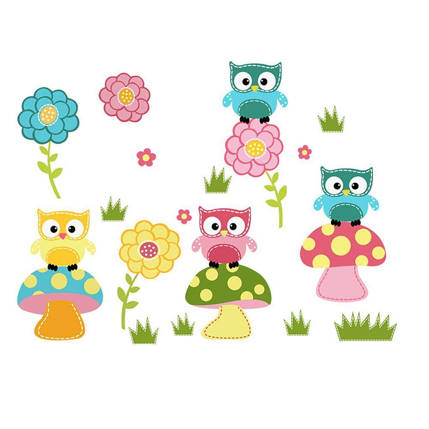 Cartoon Cute Animal Owl Flower Mushroom Stickers For Kids Child Room, owl kartun HD phone wallpaper