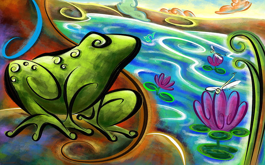 4 Cartoon Frog, frog aesthetic laptop HD wallpaper