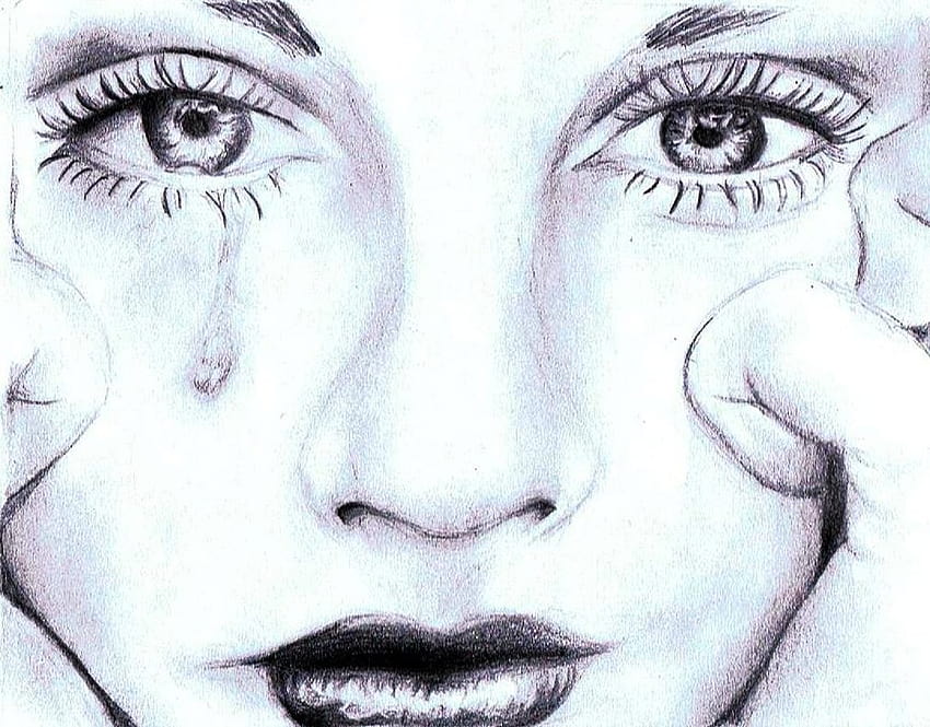 Traurige Mädchenzeichnung, Bleistift, Skizze, bunt, realistische Kunst, realistische Zeichnung HD-Hintergrundbild