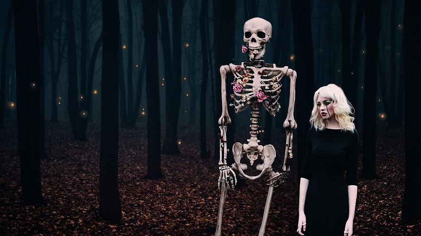 Blonde Skeleton Forest Trees muerte triste dolor gótico, triste esqueleto fondo de pantalla