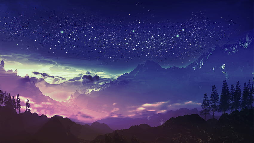 Mountain Night Scenery Gwiazdy Kraj Anime, dekoracje anime Tapeta HD