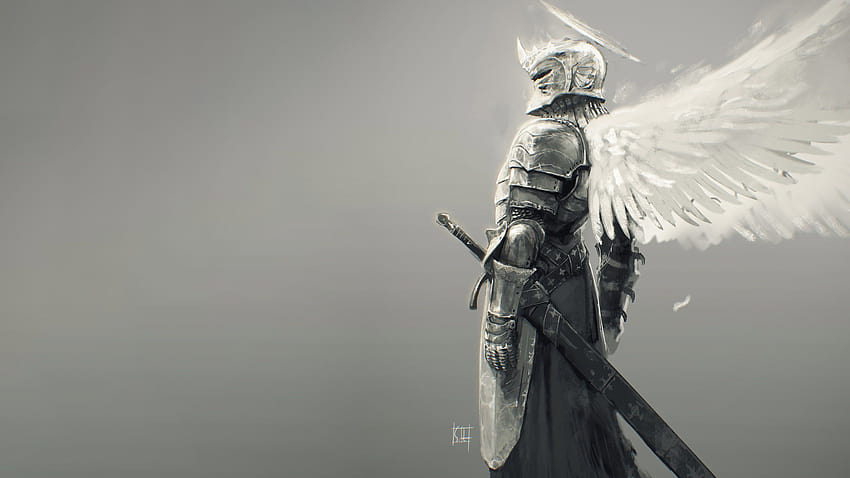 osoba z mieczem ilustracja zbroja fantasy sztuka fantasy, deus vult Tapeta HD