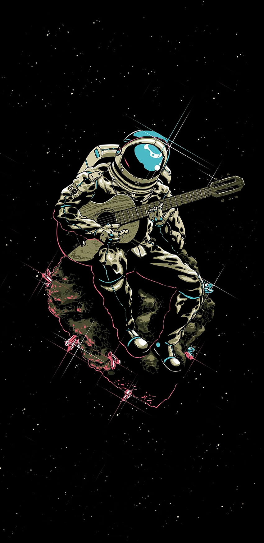 Astronot memainkan Gitar, gitar amoled wallpaper ponsel HD