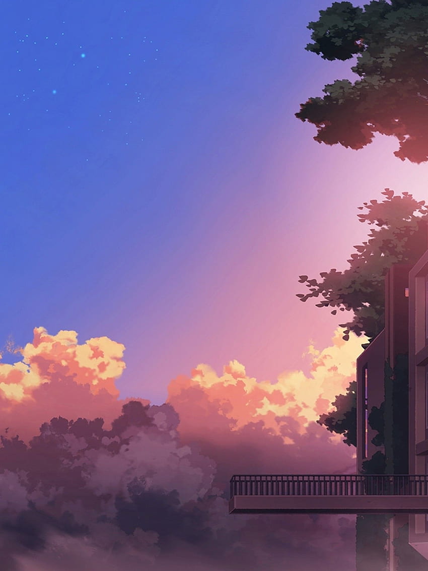 1536x2048 Anime Landscape, Building, Sunset, Clouds, Scenic for Apple iPad Mini,Apple IPad 3,4, anime pink scenery HD phone wallpaper