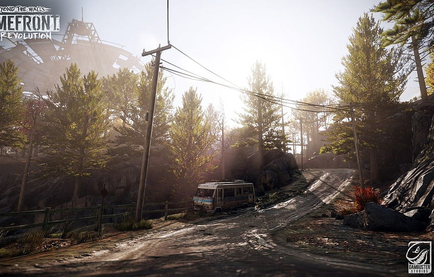 road, trees, mountains, the fence, car, Homefront, The, road to the revolution HD wallpaper