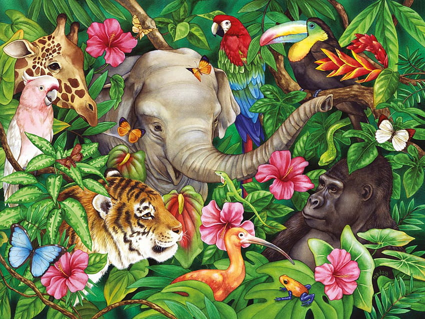 Jungle Animals, jungle theme HD wallpaper