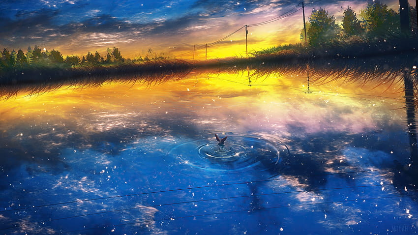 346036 Beautiful, Anime, Sunet, Scenery, Lake, Sky, Reflection, sky reflection anime HD wallpaper