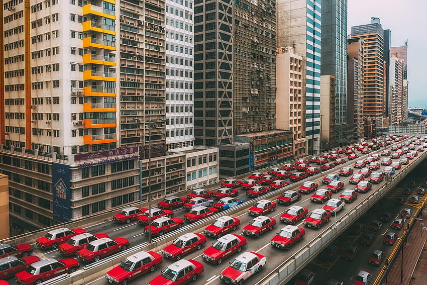 taxi, Hong Kong, ciudad, paisaje urbano, vehículo, autos rojos, China, taxi de hong kong fondo de pantalla