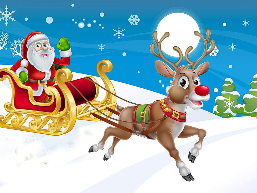 New Year Christmas Santa Claus Sleigh Reindeer Winter, christmas sled HD wallpaper