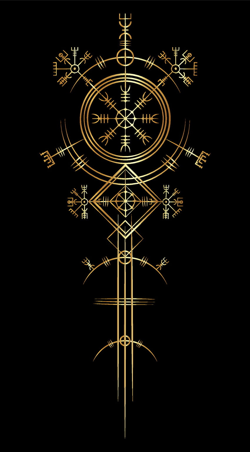 Magic ancient viking art deco, Gold Vegvisir navigation compass ancient. The Vikings used many symbols in accordance to Norse mythology, widely used in Viking society. Logo icon Wiccan esoteric sign 3727193 Vector, ancient symbols HD phone wallpaper