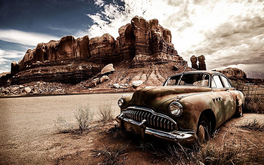 : landscape, vehicle, Vintage car, North America HD wallpaper