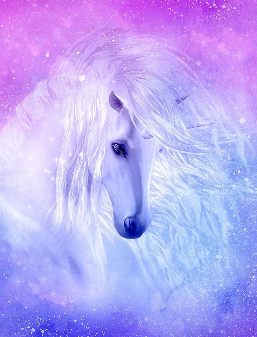 Piękny jednorożec płynąca grzywa DRUK NA PŁÓTNIE koń fantasy plakat Fioletowy 8 Tapeta na telefon HD